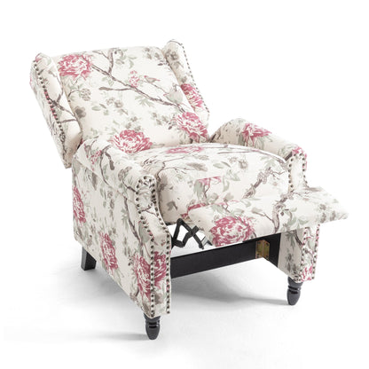 Floral Linen Manual Recliner Chair with Footrest set of 2