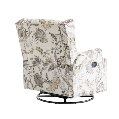 Floral Linen Manual Recliner Chair with Footrest set of 2