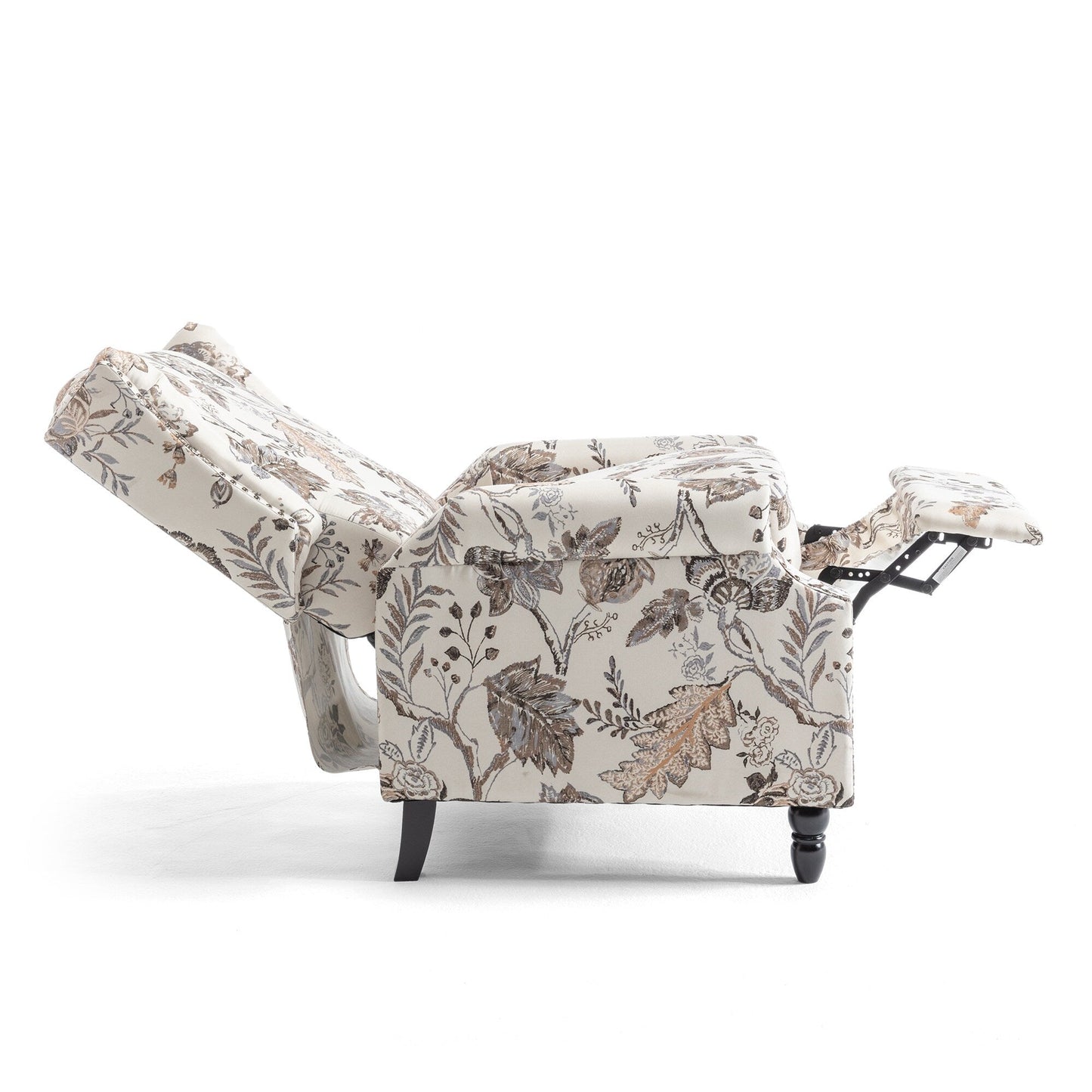 Floral Linen Manual Recliner Chair with Footrest set of 2