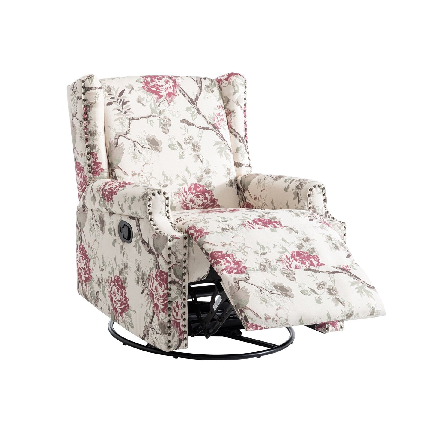 Floral Linen Manual Recliner Chair with Footrest set of 2