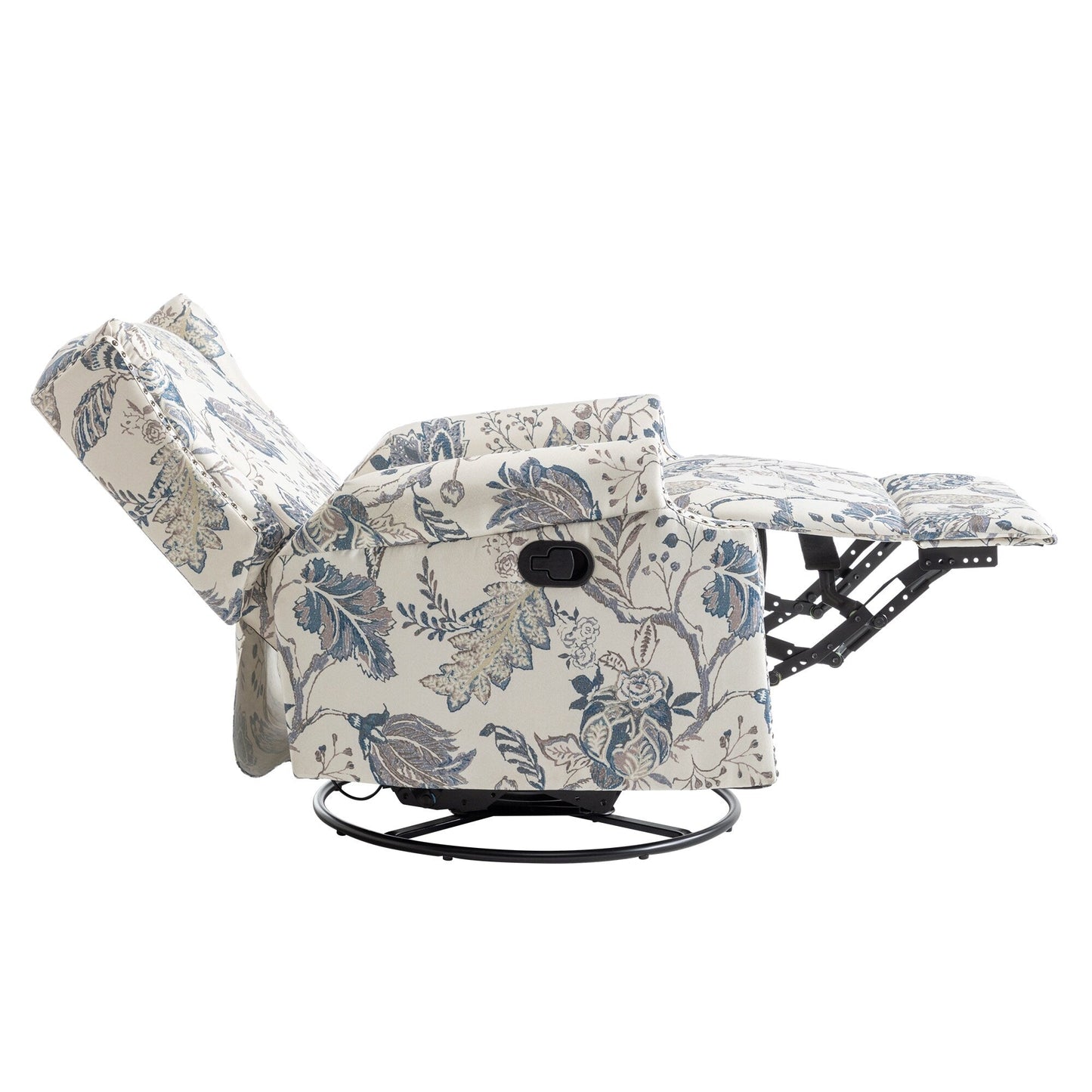 Floral Linen Manual Recliner Chair with Footrest set of 2