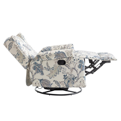 Floral Linen Manual Recliner Chair with Footrest set of 2
