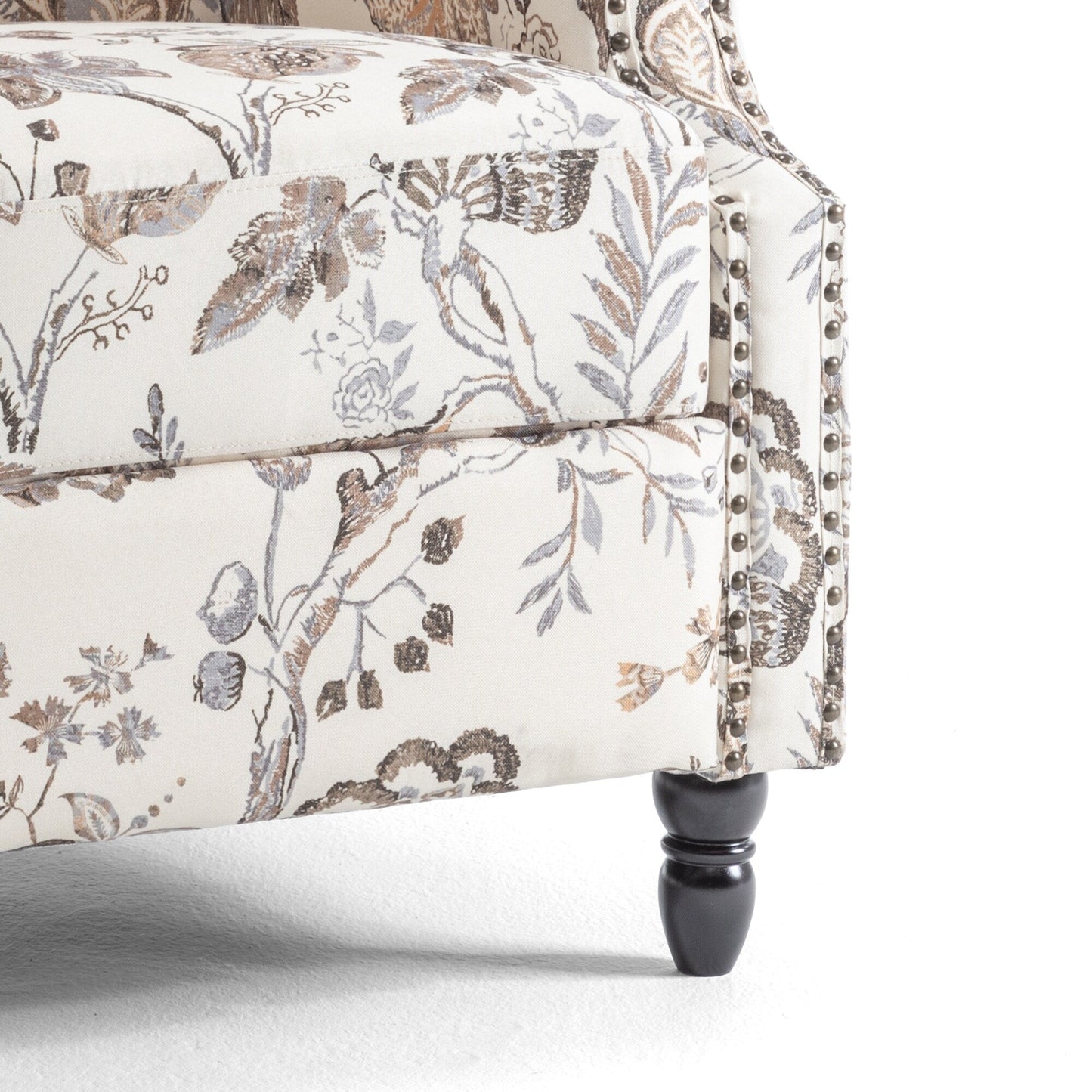 Floral Linen Manual Recliner Chair with Footrest set of 2
