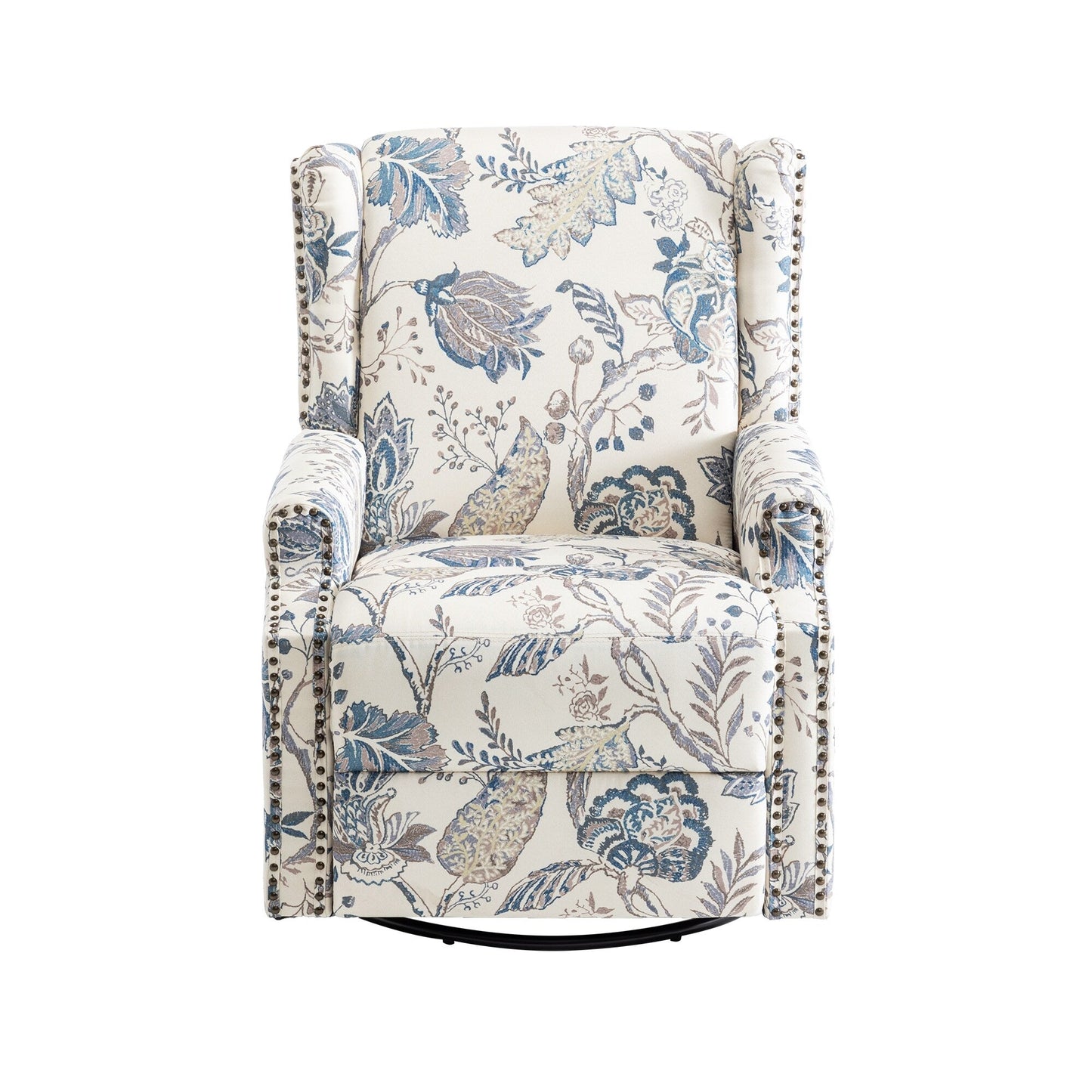 Floral Linen Manual Recliner Chair with Footrest set of 2