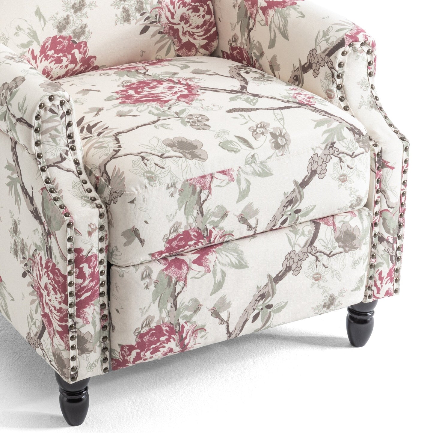 Floral Linen Manual Recliner Chair with Footrest set of 2