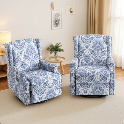 Floral Linen Manual Recliner Chair with Footrest set of 2