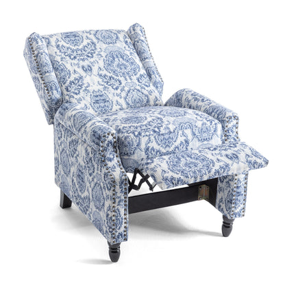Floral Linen Manual Recliner Chair with Footrest set of 2