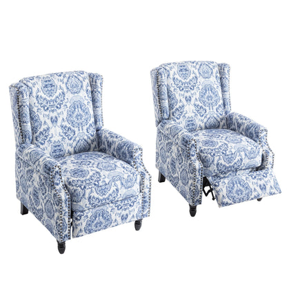 Floral Linen Manual Recliner Chair with Footrest set of 2