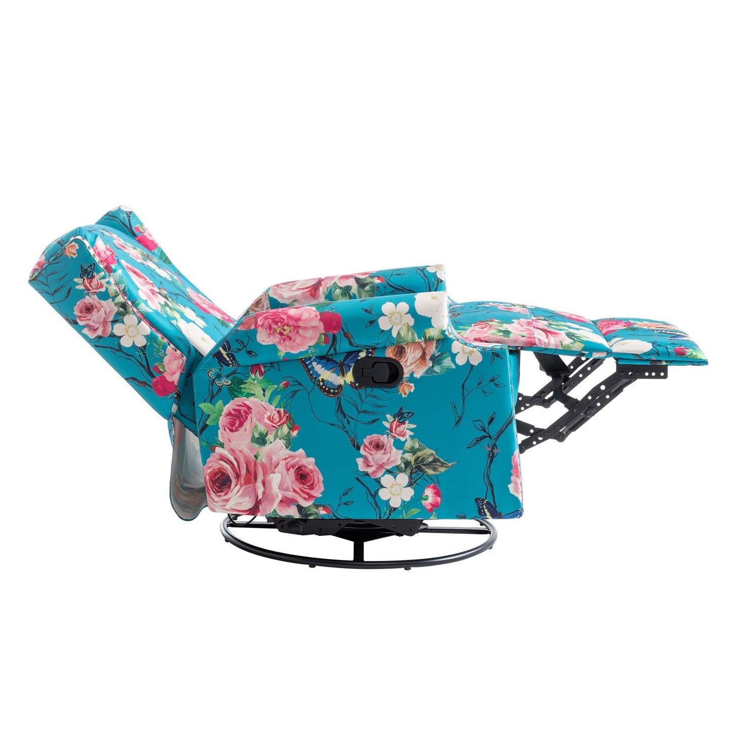 Floral Linen Manual Recliner Chair with Footrest set of 2
