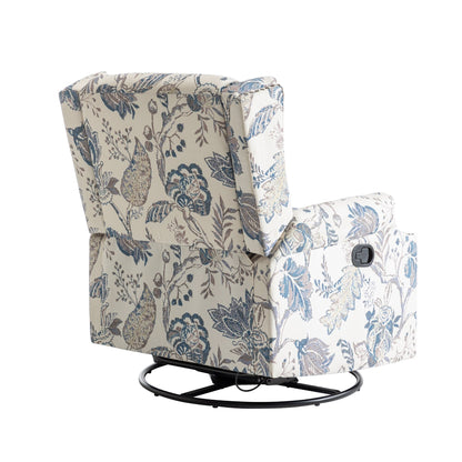 Floral Linen Manual Recliner Chair with Footrest set of 2