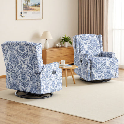 Floral Linen Manual Recliner Chair with Footrest set of 2