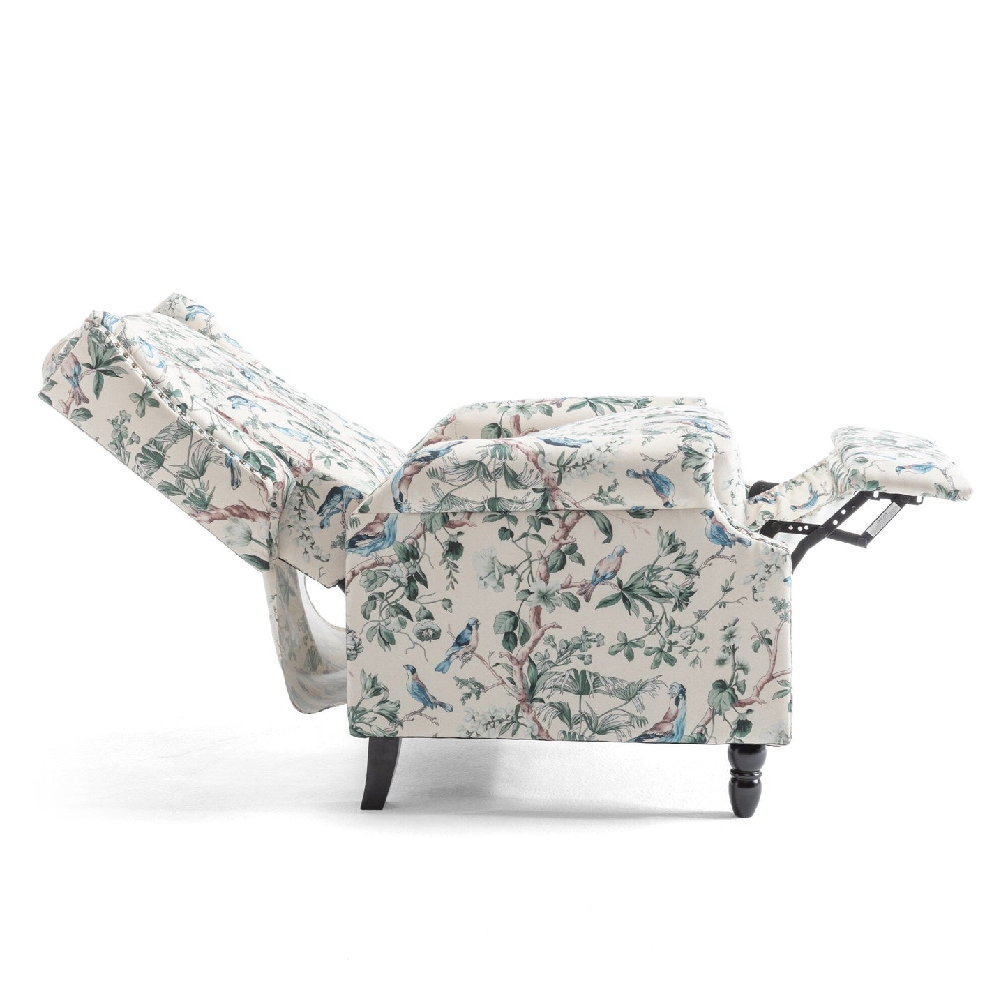 Floral Linen Manual Recliner Chair with Footrest set of 2