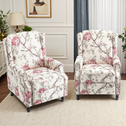 Floral Linen Manual Recliner Chair with Footrest set of 2