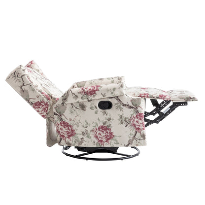 Floral Linen Manual Recliner Chair with Footrest set of 2