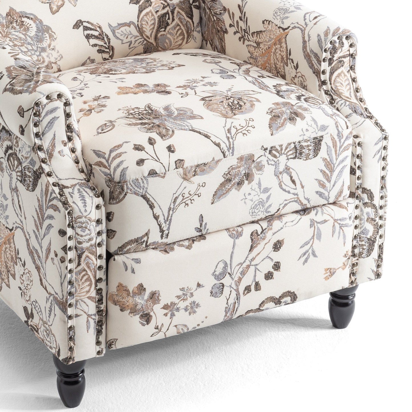 Floral Linen Manual Recliner Chair with Footrest set of 2