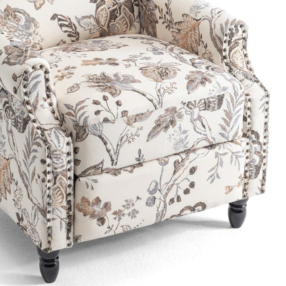 Floral Linen Manual Recliner Chair with Footrest set of 2