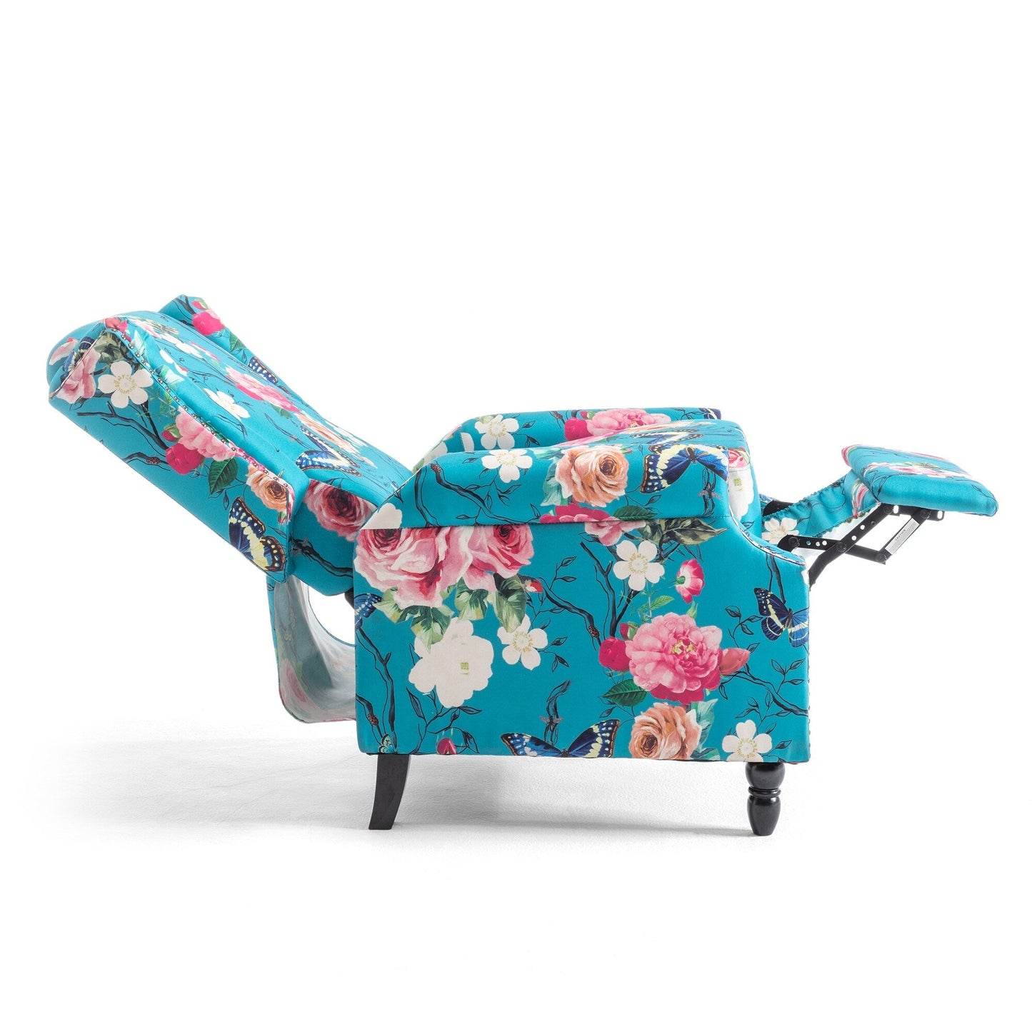 Floral Linen Manual Recliner Chair with Footrest set of 2