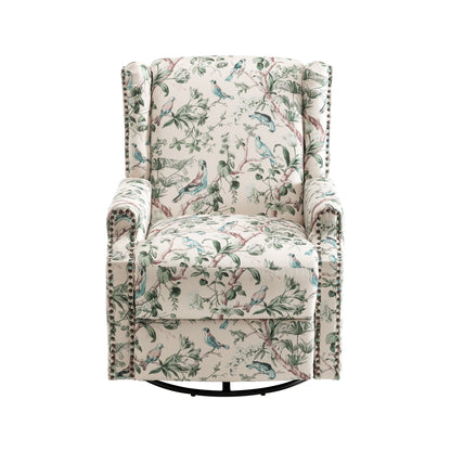 Floral Linen Manual Recliner Chair with Footrest set of 2