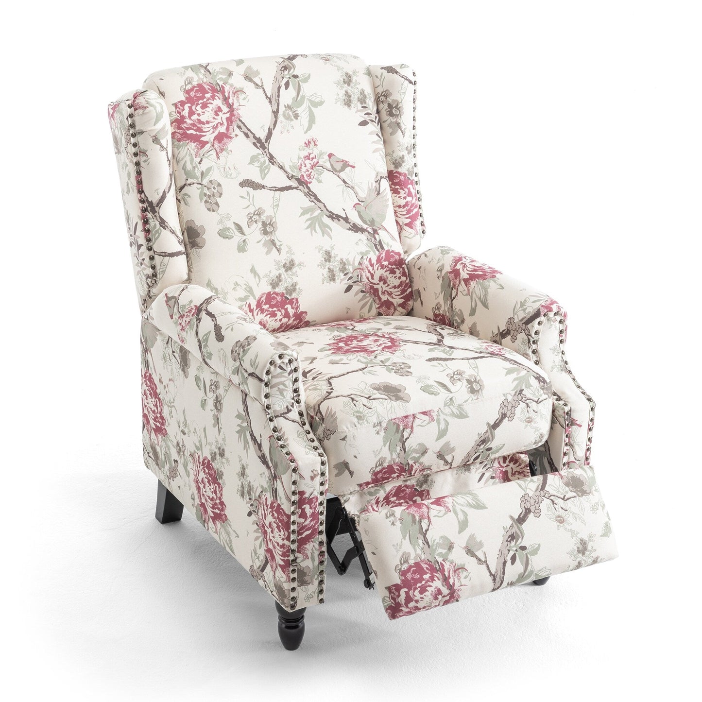 Floral Linen Manual Recliner Chair with Footrest set of 2