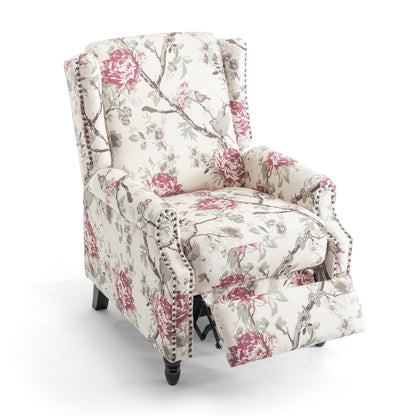 Floral Linen Manual Recliner Chair with Footrest set of 2