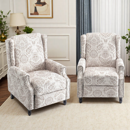 Floral Linen Manual Recliner Chair with Footrest set of 2