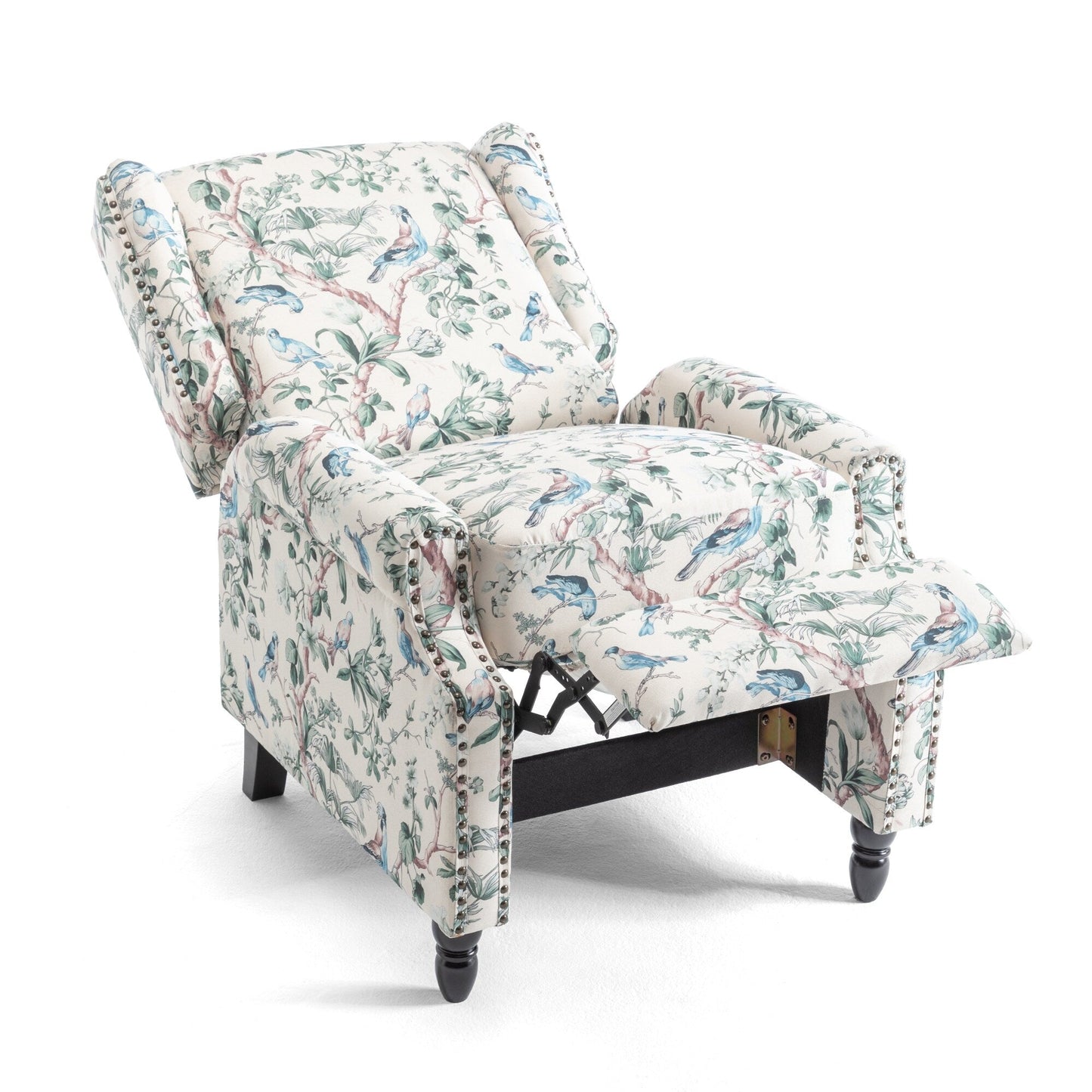 Floral Linen Manual Recliner Chair with Footrest set of 2