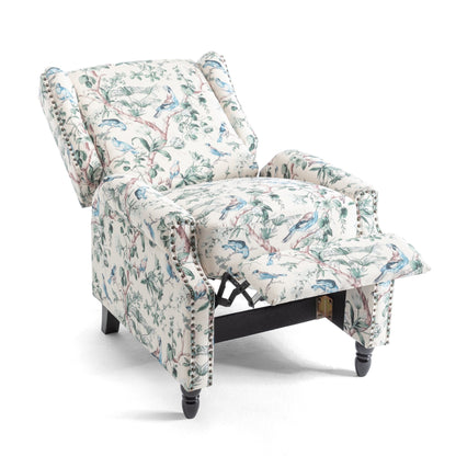 Floral Linen Manual Recliner Chair with Footrest set of 2