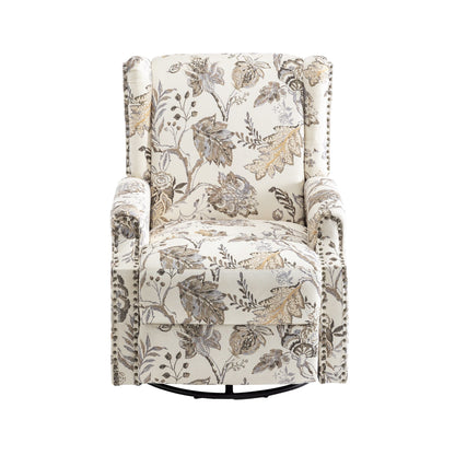 Floral Linen Manual Recliner Chair with Footrest set of 2