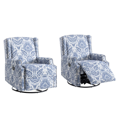 Floral Linen Manual Recliner Chair with Footrest set of 2