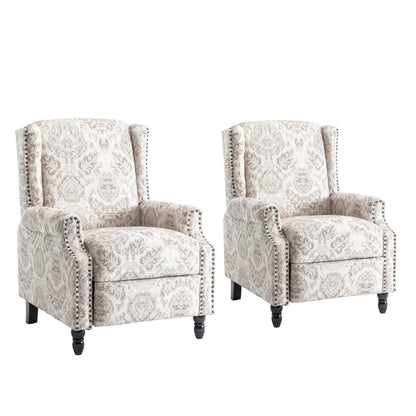 Floral Linen Manual Recliner Chair with Footrest set of 2