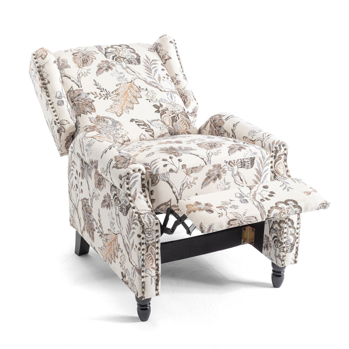 Floral Linen Manual Recliner Chair with Footrest set of 2