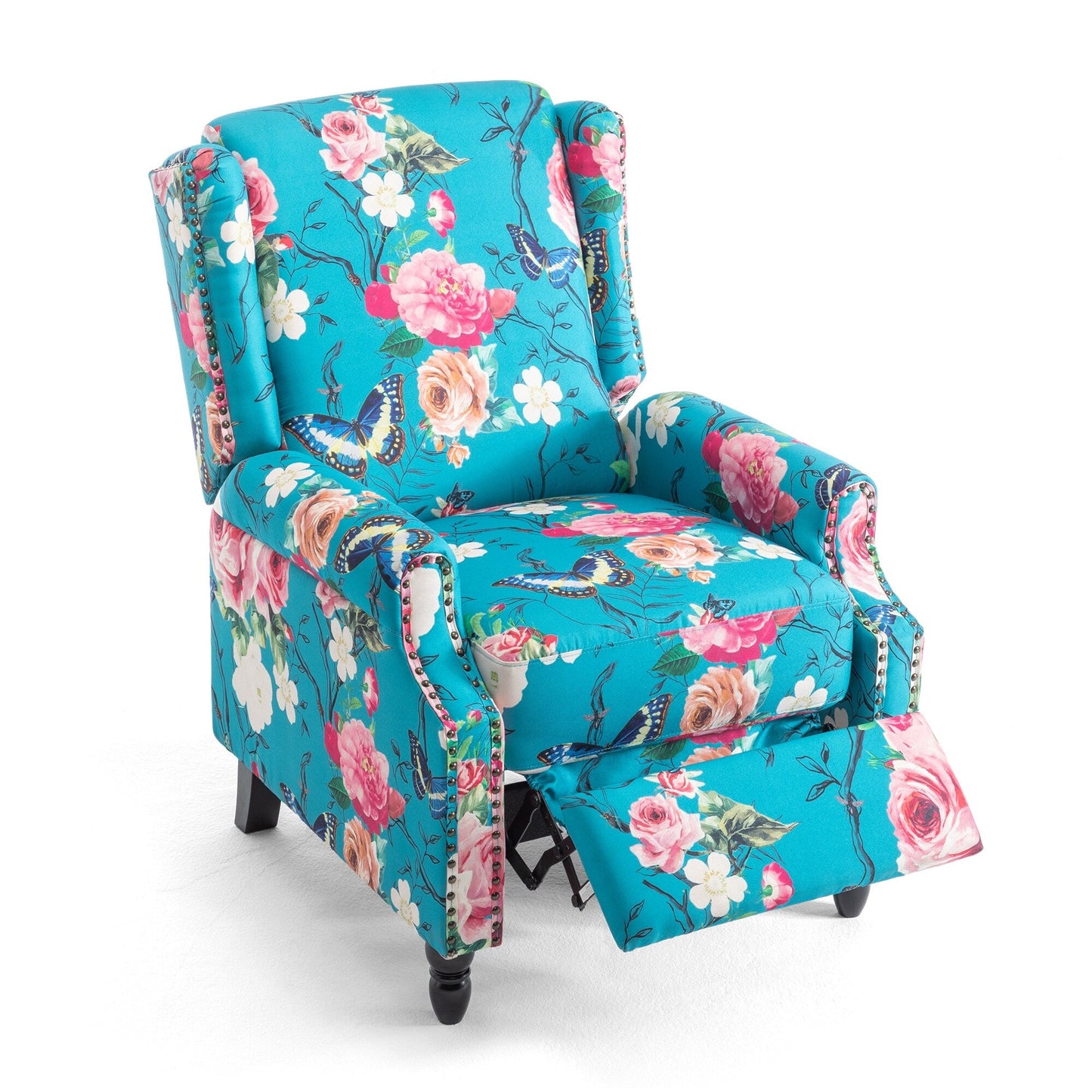 Floral Linen Manual Recliner Chair with Footrest set of 2