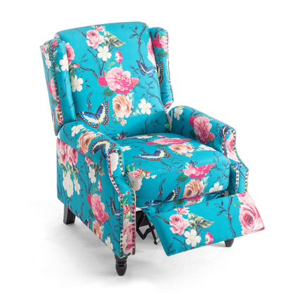 Floral Linen Manual Recliner Chair with Footrest set of 2