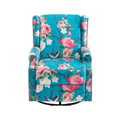 Floral Linen Manual Recliner Chair with Footrest set of 2