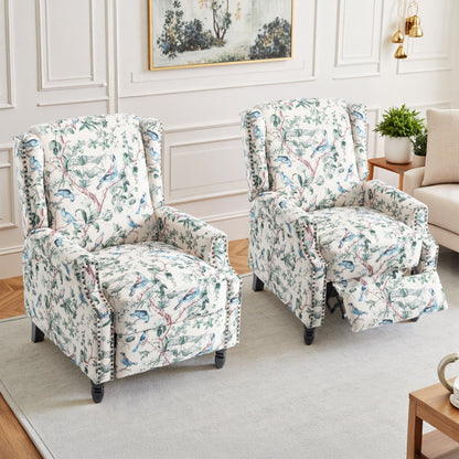 Floral Linen Manual Recliner Chair with Footrest set of 2