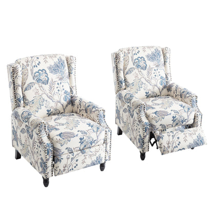 Floral Linen Manual Recliner Chair with Footrest set of 2