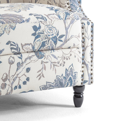 Floral Linen Manual Recliner Chair with Footrest set of 2