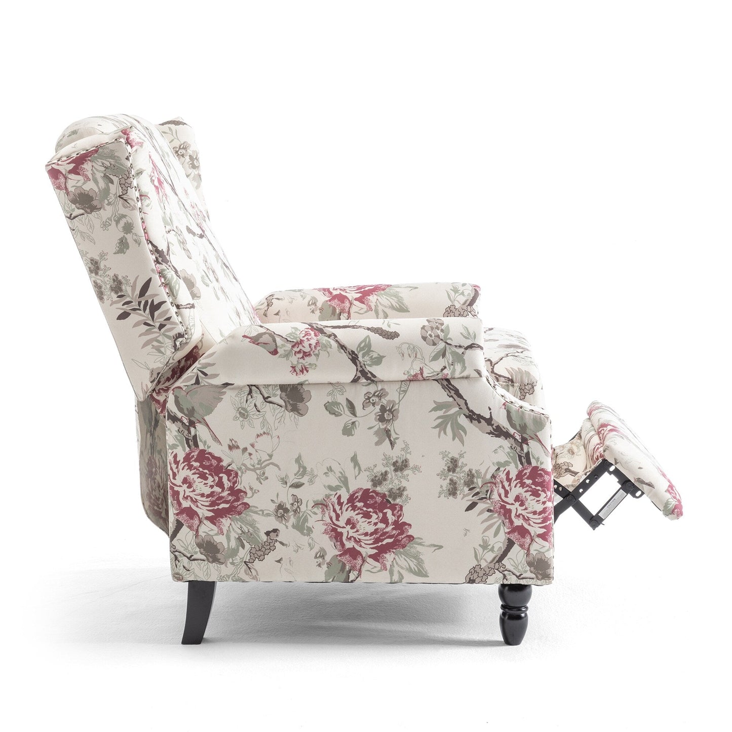 Floral Linen Manual Recliner Chair with Footrest set of 2