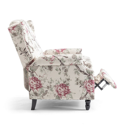 Floral Linen Manual Recliner Chair with Footrest set of 2