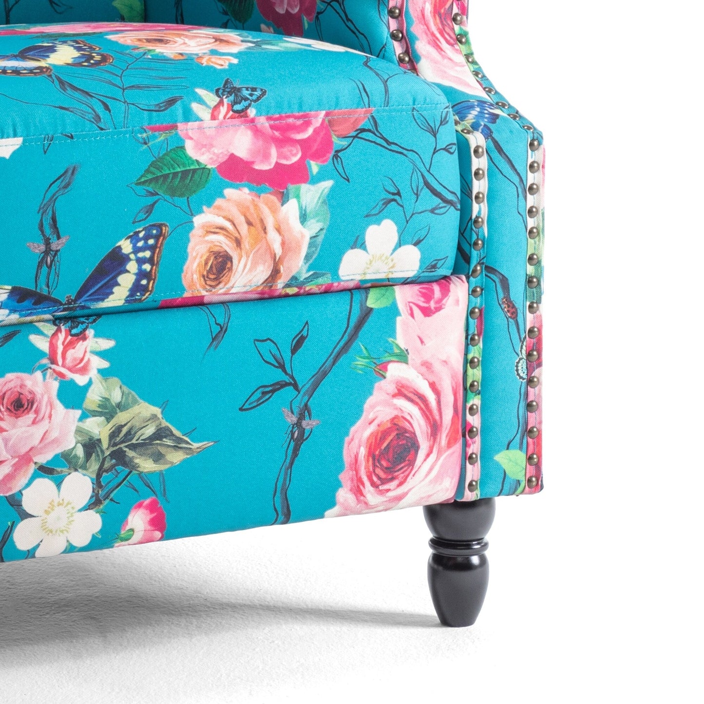 Floral Linen Manual Recliner Chair with Footrest set of 2