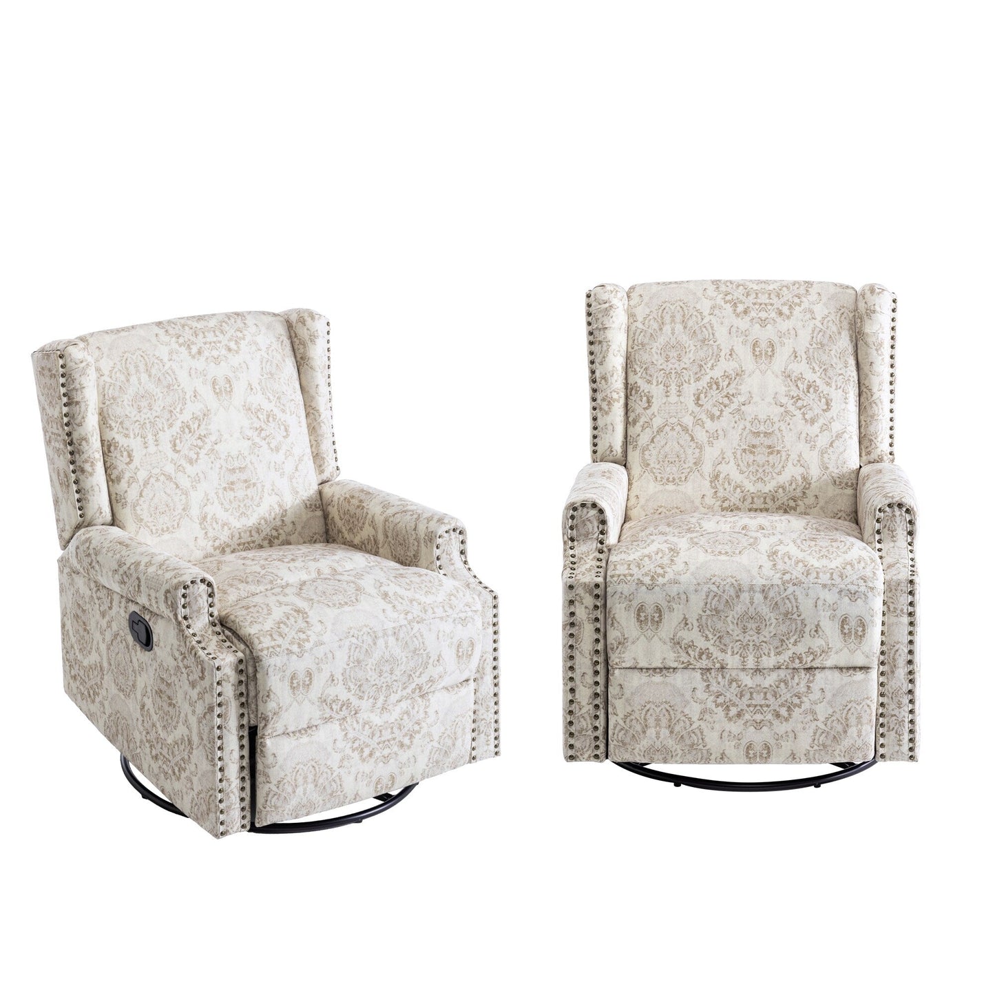 Floral Linen Manual Recliner Chair with Footrest set of 2