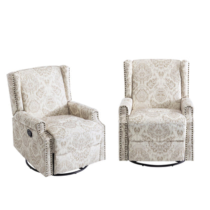 Floral Linen Manual Recliner Chair with Footrest set of 2
