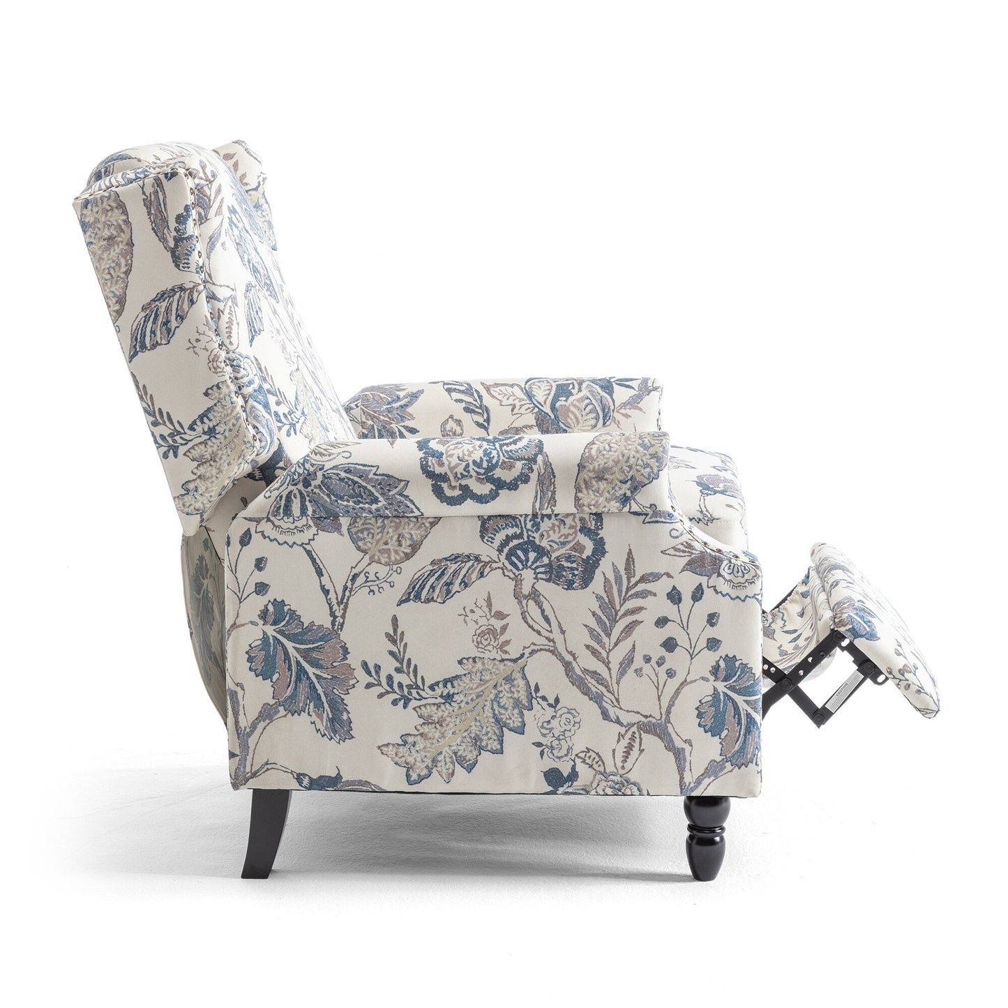 Floral Linen Manual Recliner Chair with Footrest set of 2