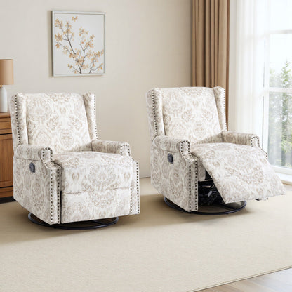 Floral Linen Manual Recliner Chair with Footrest set of 2