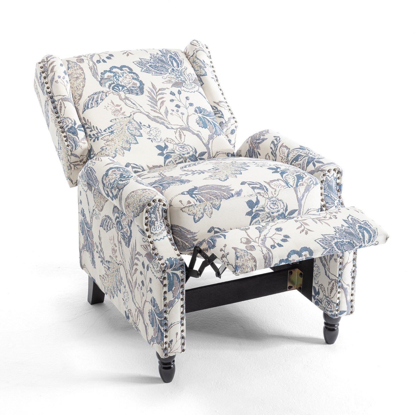 Floral Linen Manual Recliner Chair with Footrest set of 2