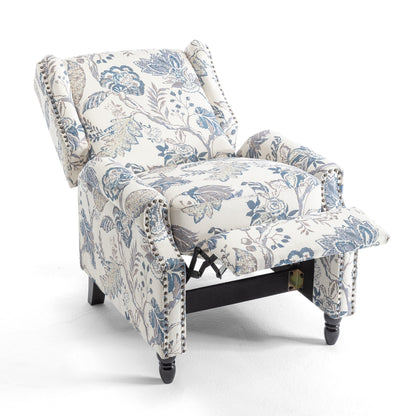 Floral Linen Manual Recliner Chair with Footrest set of 2