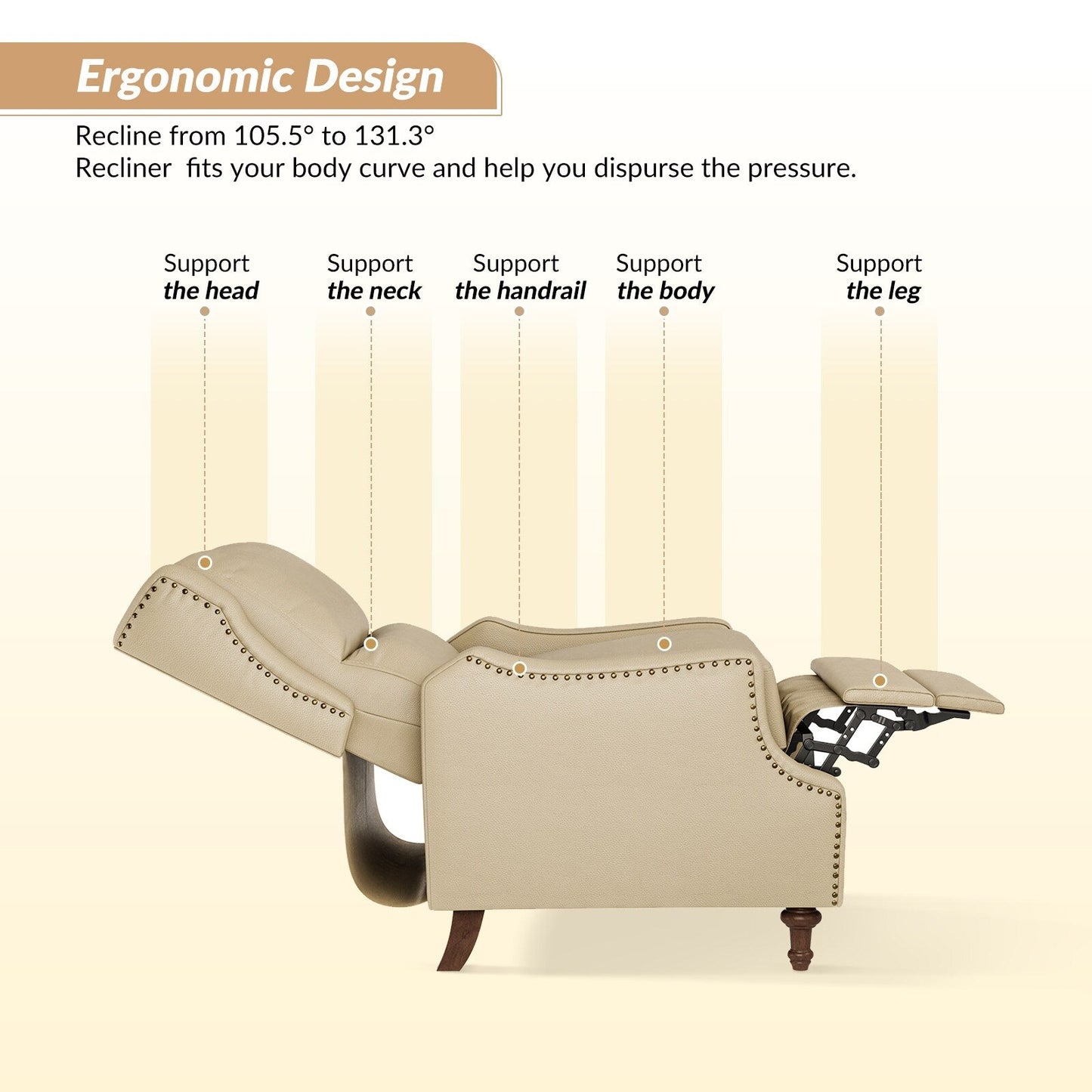 Florens Genuine Leather Recliner with Nailhead Trims by HULALA HOME