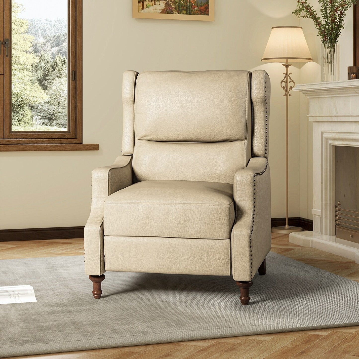 Florens Genuine Leather Recliner with Nailhead Trims by HULALA HOME