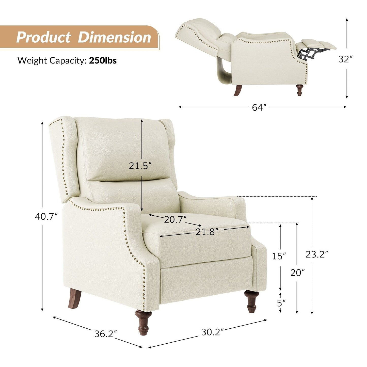 Florens Genuine Leather Recliner with Nailhead Trims by HULALA HOME