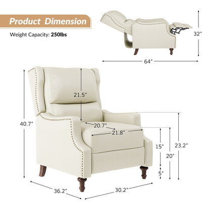 Florens Genuine Leather Recliner with Nailhead Trims by HULALA HOME